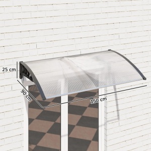 Copertina de exterior curbata, policarbonat 5mm/aluminiu/PP, 90x150x25 cm, suport perete 90x25 cm, transparent/negru - Verificat A · Re-Bloom - Img 6