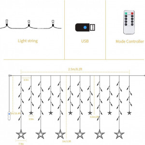 Cortina de lumina 138 LED-uri ITIC, USB, telecomanda, alb cald, 2,5 m x 1 m - Img 3