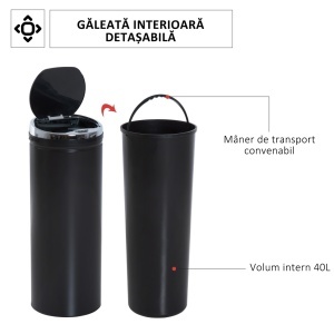 Cos de gunoi automat, cu senzor si infrarosu, ABS/otel inoxidabil, negru/argintiu, 30,5 x 30,5 x 81,5 cm, 50 L, Resigilat, Grad A - Img 2