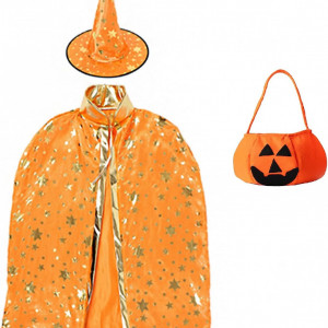 Costum de Halloween Hallojojo, 3 piese, poliester, auriu/portocaliu,  potrivit pentru inaltimi de la 90 la 140 cm