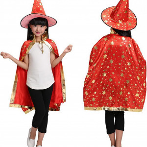 Costum de Halloween Hallojojo, 3 piese, poliester, rosu/auriu/portocaliu, potrivit pentru inaltimi de la 90 la 140 cm - Img 5
