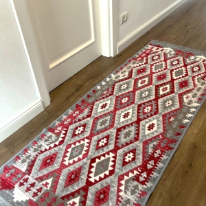 Covor traditional, cu doua fete,gri-bej, dimensiunea 80x200 cm - Img 2