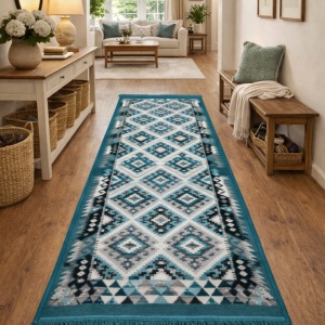 Covor traditional, cu doua fete, turcoaz, dimensiunea 80x200 cm