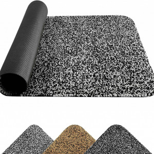 Covoras antiderapant Mibao, polipropilena, negru/gri deschis, 60 x 90 cm