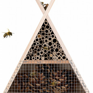 Cuib pentru albine Navaris, lemn/metal, natur, 22.5 x 21 x 8 cm - Img 2