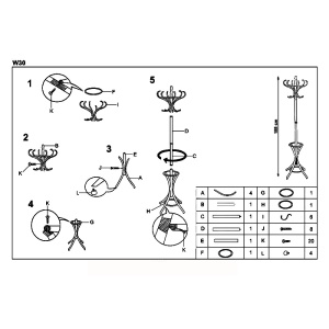 Cuier pom lemn curbat, 12 agatatori HM W30, wenge - Img 2
