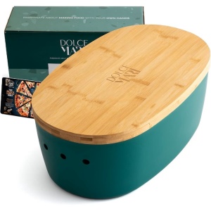 Cutie paine din polipropilena cu capac din bambus, tocator, DOLCE MARE, 38.1x25.4x15.2 cm, dreptunghiulara, Verde