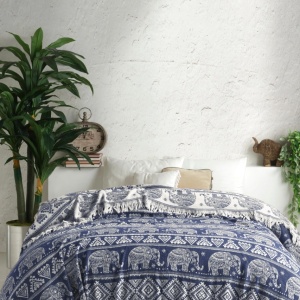 Cuvertura de pat, bumbac 100%, 240x200 cm, albastru/alb - Verificat A · Re-Bloom