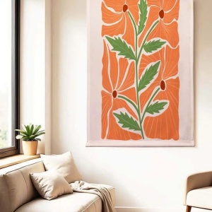 Decor de perete Re-Bloom, bumbac/poliester, portocaliu/verde/alb, 100 x 140 cm - Img 2