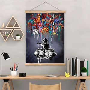 Decor de perete Re-Bloom, lemn/textil, multicolor, 50 x 70 cm - Img 3