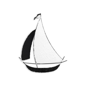 Decor de perete Re-Bloom, model corabie, meta, negru/alb, 39 x 48 cm