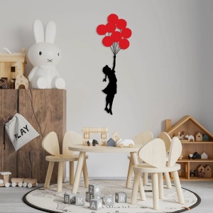 Decor de perete Re-Bloom, model fetita cu baloane, metal, negru/rosu, 100 x 34 cm - Img 4