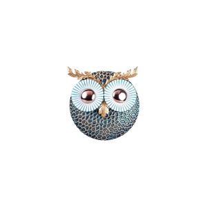 Decor de perete Re-Bloom, model Owl 3, metal, albastru/auriu, 19 x 19 cm