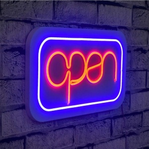 Decor de perete Re-Bloom, Open, LED, PVC, alb/albastru/rosu, 40 x 22 x 2 cm