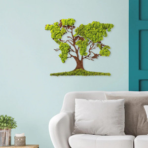 Decor de perete Wade Logan, model copac, MDF/muschi, maro/verde, 59 x 71 x 1 cm