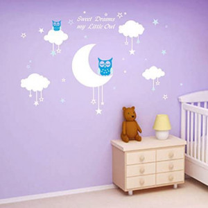 Decoratiune de perete pentru camera copiilor BDECOLL, hartie, alb/albastru, 89 x 144 cm - Img 5
