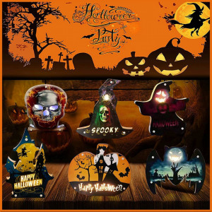 Decoratiune pentru Halloween, LED, model fantoma, lemn, multicolor, 20 x 20 cm - Img 4