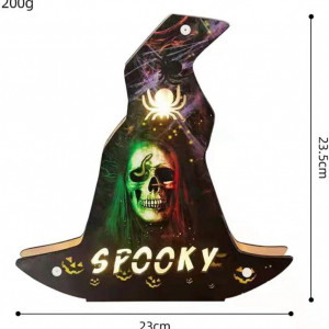 Decoratiune pentru Halloween, LED, model palarie, lemn, multicolor, 23 x 23,5 cm - Img 8