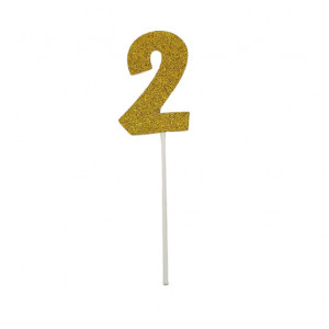 Decoratiune pentru tort numarul 2 AILEXI, hartie, auriu, 8,8 x 5 x 18,6 cm 