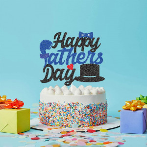 Decoratiune pentru tort "Happy Father's Day" Generic, hartie, negru/albastru, 17.2 x 14 cm - Img 5
