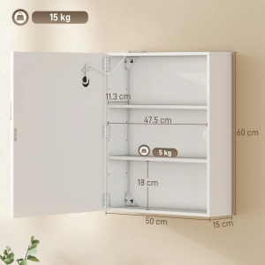 Dulap baie cu oglindă LED anti-aburire, MDF/sticlă, 50x15x60cm, Alb - Verificat A · Re-Bloom - Img 3