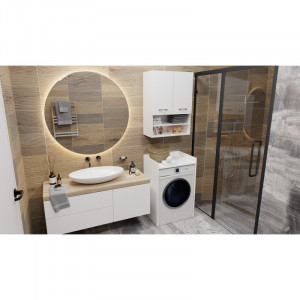 Dulap de baie pentru masina de spalat Pola Np, lemn, alb, 64 x 97,5 x 50 cm