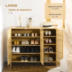 Dulap de pantofi cu 8 rafturi pe 3 niveluri, bambus, 100x35x80 cm, raft 61.6x31.2cm + 30.8x31.2cm, inaltime intre rafturi 16cm, 16 perechi, marime max EU46, capacitate 60kg, lemn natural - Verificat A · Re-Bloom - Img 6