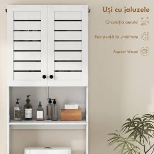 Dulap deasupra WC-ului cu 2 usi si raft deschis, MDF, 67x31.5x190 cm, spatiu inferior 64x28x93cm, capacitate 5kg/raft 15kg total, alb - Verificat A · Re-Bloom - Img 6