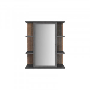 Dulap pentru baie cu oglinda Finulf, lemn masiv/sticla, gri/maro, 60 x 71,5 x 25,2 cm