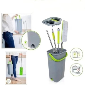 EasyGleam set mop plat + galeata 2 camere, maner inox 131cm, cap mop microfibra 32x12.5cm, galeata 39x23x19cm 5.42L, 1 rezerva inclusa - Verificat A · Re-Bloom - Img 4