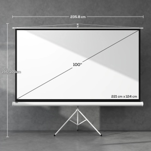 Ecran proiector pliabil 100" cu trepied Re-Bloom, plastic/metal, 221x124 cm, raport 16:9, trepied reglabil, alb - Verificat A · Re-Bloom - Img 2