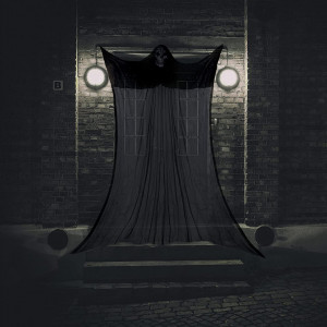 Fantoma de agatat pentru Halloween Halcyerdu, negru, poliester, 3,3 x 1,8 m