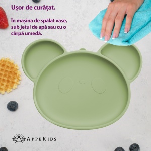 Farfurie din silicon cu ventuza, AppeKids, Panda - Raw Green - Img 4