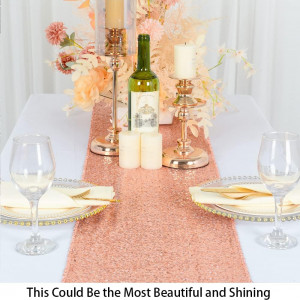 Fata de masa decorativa cu paiete ShinyBeauty, textil, rose gold, 180 x 30 cm 