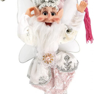 Figurina Elf de Craciun ABXMAS, textil, alb/roz/argintiu, 50 cm - Img 1