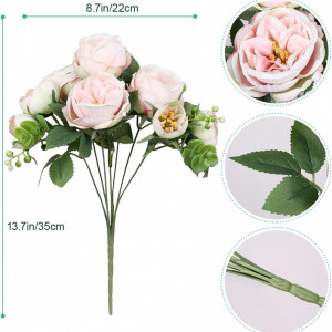 Floare de bujor artificial Tifuly, matase/plastic, roz deschis/verde, 35 x 22 cm - Img 6