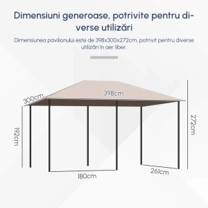 Foisor de gradina cu 6 pereti detasabili Re-Bloom, otel acoperit pulbere/poliester, 400x300x264 cm, 22 kg, bej - Verificat A · Re-Bloom - Img 6