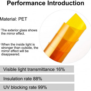 Folie de protectie UV pentru ferestre cu efect de oglinda Sourcing Map, PET, galben, 70 x 200 cm - Img 6