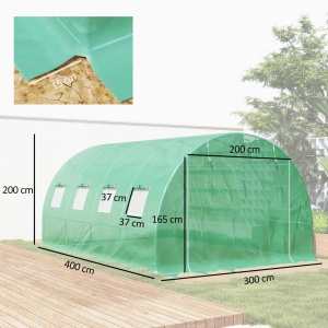 Folie sera din PE Re-Bloom, 4x3x2 m, 8 ferestre 37x37 cm, usa rulabila 2x1.65 m, margini ingropabile, banda adeziva inclusa, verde - Verificat A · Re-Bloom - Img 5