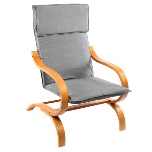 Fotoliu balansoar Kiwari® Fit, suport picioare, cadru metalic cu brate din lemn, 76x63x99 cm, material textil poliester, husa detasabila, Gri, Resigilat, Grad A