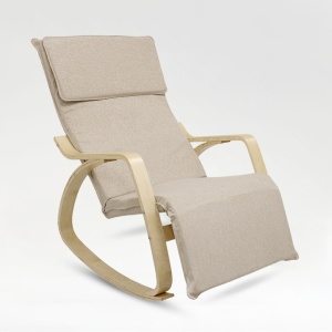 Fotoliu balansoar Kiwari® Zein, suport picioare, cadru metalic cu brate din lemn, 120x67x90 cm, material textil poliester, husa detasabila, Bej, Resigilat, Grad A