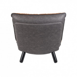 Fotoliu cu scaun pentru picioare Lazy, lemn masiv/piele PU, maro/negru, 75 x 94 x 81 cm