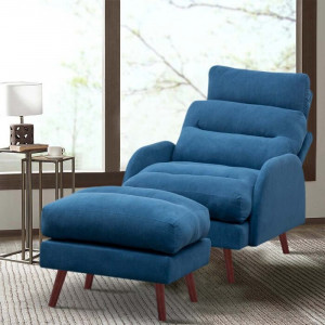 Fotoliu recliner cu scaun pentru picioare Fournier, albastru, 100 x 60 x 99 cm - Img 5