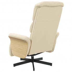 Fotoliu recliner cu suport pentru picioare vidaXL, bej/natur/negru, textil/placaj/metal, 79,5 x 129,5 x 95,5 cm