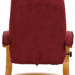 Fotoliu recliner Paris cu taburet otoman, tesatura/lemn, rosu/maro, 67 x 107 x 78 cm - Img 3