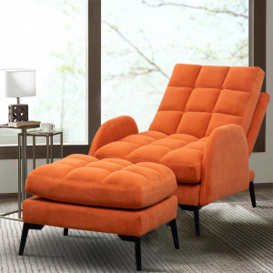 Fotoliu recliner Velvet, catifea mată, cu taburet, portocaliu - Img 5