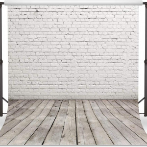Fundal foto caramida perete si podea din lemn LYWYGG, vinil, alb, 2,4 x 2,4 m
