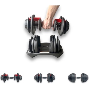 Gantera ajustabila, 15 setari de greutate, POWRX, maner antiderapant, pentru incepatori si intermediari, lungime 43 cm, 2.3 - 24 kg, Resigilat, Grad A - Img 5