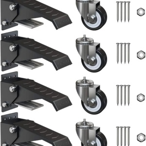 GBL set 4 roti banc de lucru, otel/poliuretan, pivotante 360°, cu frane pedala, ridicare ~19mm, capacitate 225kg, accesorii montaj incluse, negru - Verificat A · Re-Bloom - Img 2