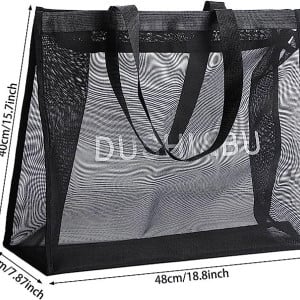 Geanta de umar pentru plaja Femicgal, nailon, negru, 48 x 20 x 40 cm